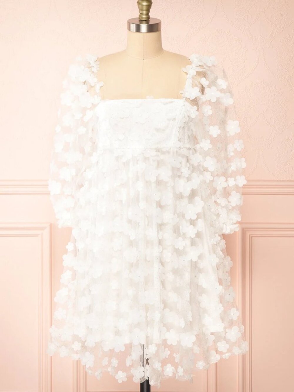 Storia White Babydoll Dress w/ Flowers